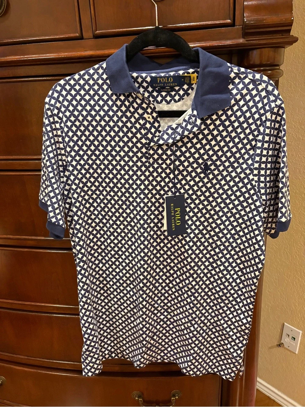 Ralph Lauren Navy and White Geometric Polo